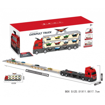 Zestaw 3w1 Ciężarówka z lawetą + autka resoraki dla dzieci 3+ Tor z katapultą